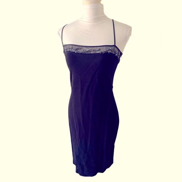 Laundry by Shelli Segal Bodycon Beaded Mesh Top Spaghetti Straps Party Dress - Picture 1 of 11